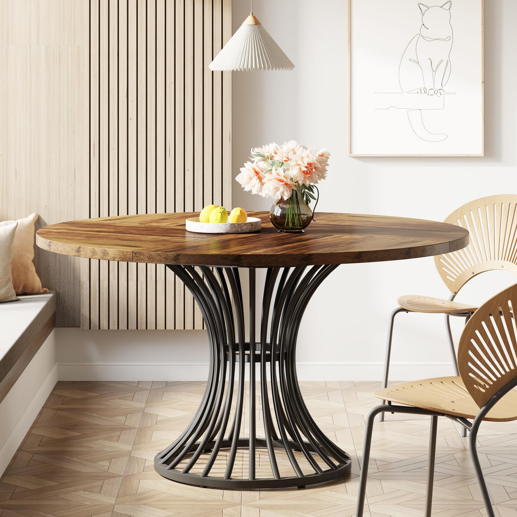 Kitchen Appliances Table - Tribesigns โต๊ะรับประทานอาหารทรงกลมสําหรับ 4-6 คน,47 นิ้วบ้านไร่โต๊ะรับประทานอาหารวงกลมโต๊ะในครัว,อุตสาหกรรมโต๊ะอาหารค่ํา