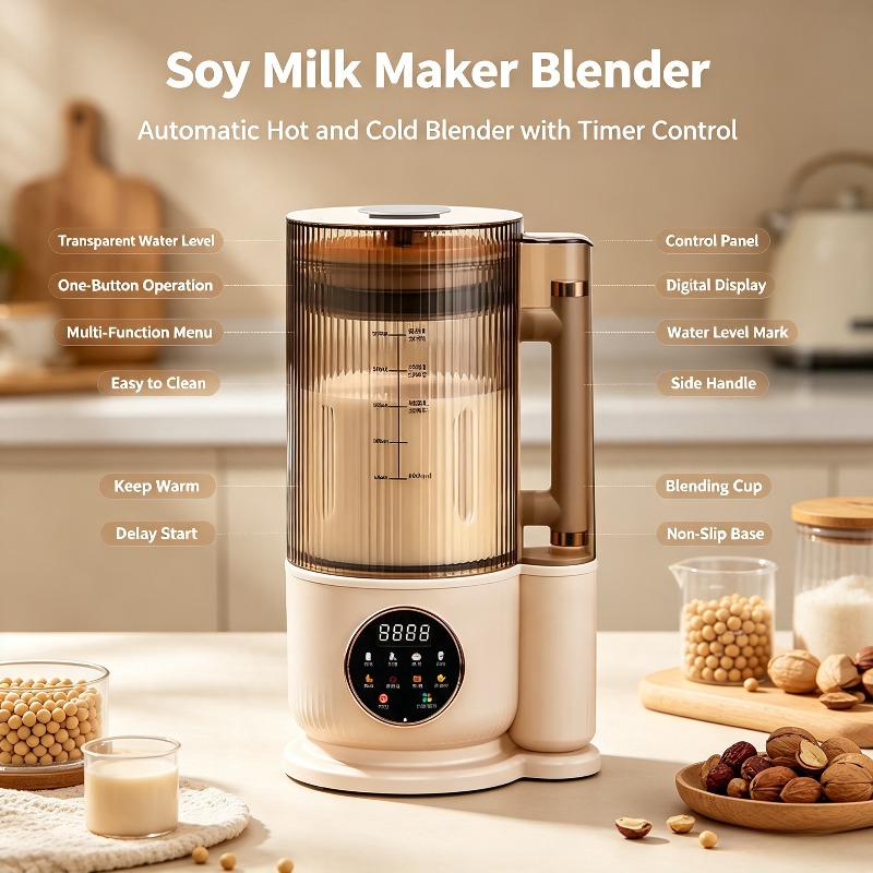 Kitchen Appliances Uk - เครื่องปั่นอัตโนมัติแบบเงียบสำหรับทำนมถั่วเหลือง 110V สำหรับใช้ในครัวเรือน พร้อมปลั๊กไฟแบบ US และ