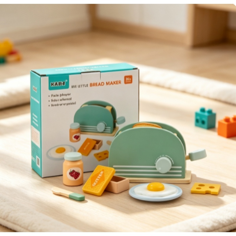 Kitchen Appliances Toys - ของเล่นเครื่องปิ้งขนมปังจำลองไม้ ชุดของเล่นทำอาหารเช้าสำหรับเด็กเล่น ของขวัญสำหรับเด็กชายและเด็กหญิง