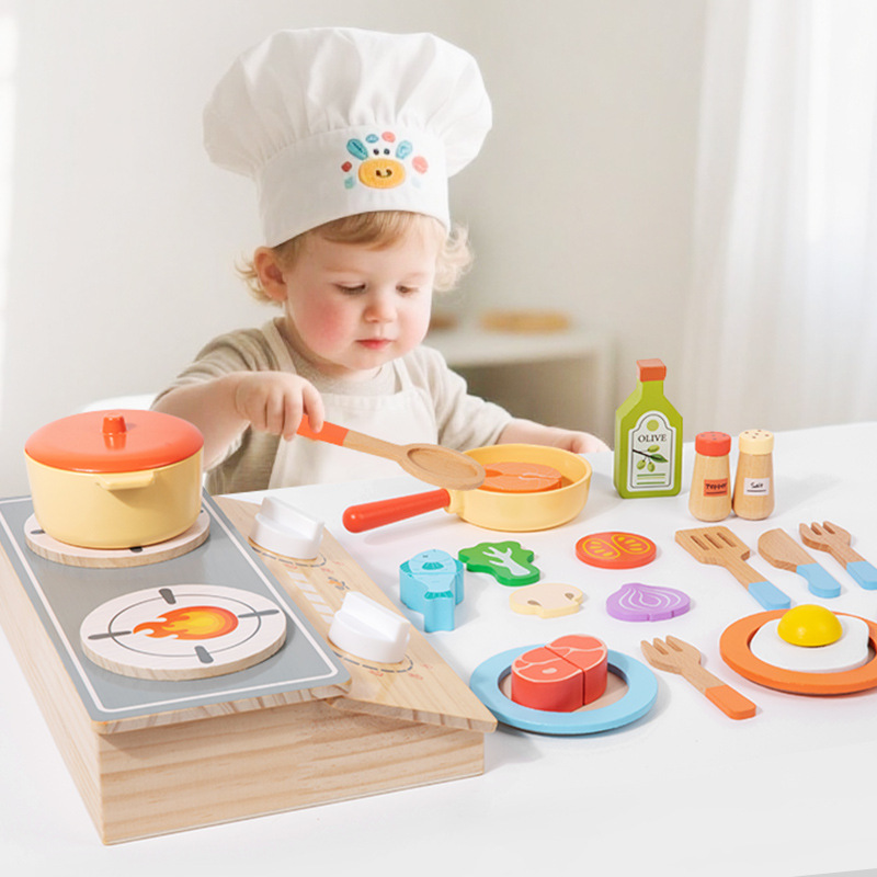 Kitchen Appliances For Kids - ชุดครัวไม้มอนเตสซอรี่สำหรับเด็กเล็ก ชุดของเล่นจำลองการทำอาหาร ผัก เนื้อ ข้าว พร้อมอุปกรณ์เสริม