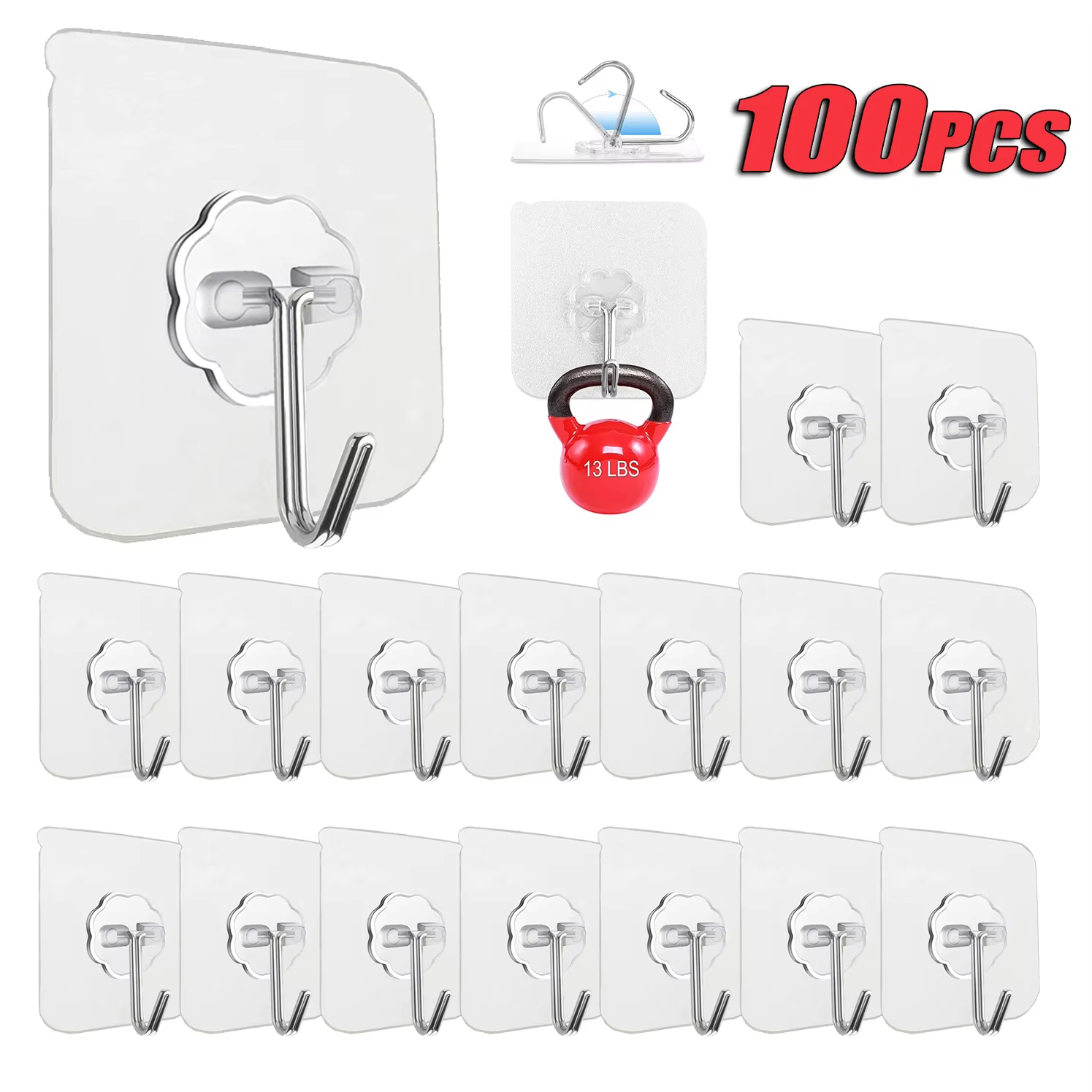 Kitchen Appliances Rack - ตะขอติดผนังกาวใสทำจากสแตนเลส ทนทานรับน้ำหนักหลายอย่าง สำหรับแขวนผ้าเช็ดตัว เสื้อผ้า กุญแจ จัดเก็บของครัว