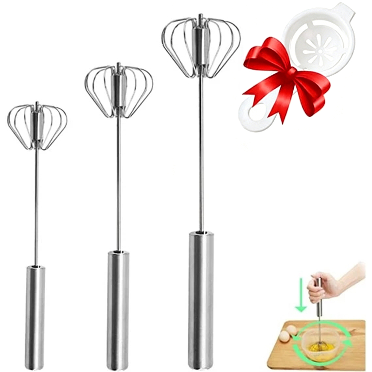 Kitchen Appliances B&Q - เครื่องตีไข่สแตนเลส 1/3 ชิ้น ทนทาน กึ่งอัตโนมัติ สำหรับตีไข่
