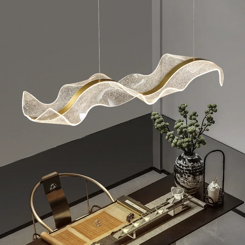 Kitchen Appliances Table - Nordic Designer Wave ไฟ LED จี้อะคริลิคหรี่แสงได้สําหรับตารางห้องรับประทานอาหารห้องนั่งเล่นห้องครัวโคมระย้าโคมไฟตกแต่งบ้าน
