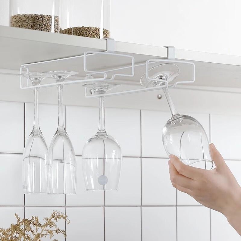 Kitchen Appliances Rack - ที่แขวนแก้วไวน์โลหะแบบไม่ต้องเจาะ - ชั้นวางแก้วสำหรับจัดเก็บใต้ตู้ อุปกรณ์จัดระเบียบครัว/บาร์