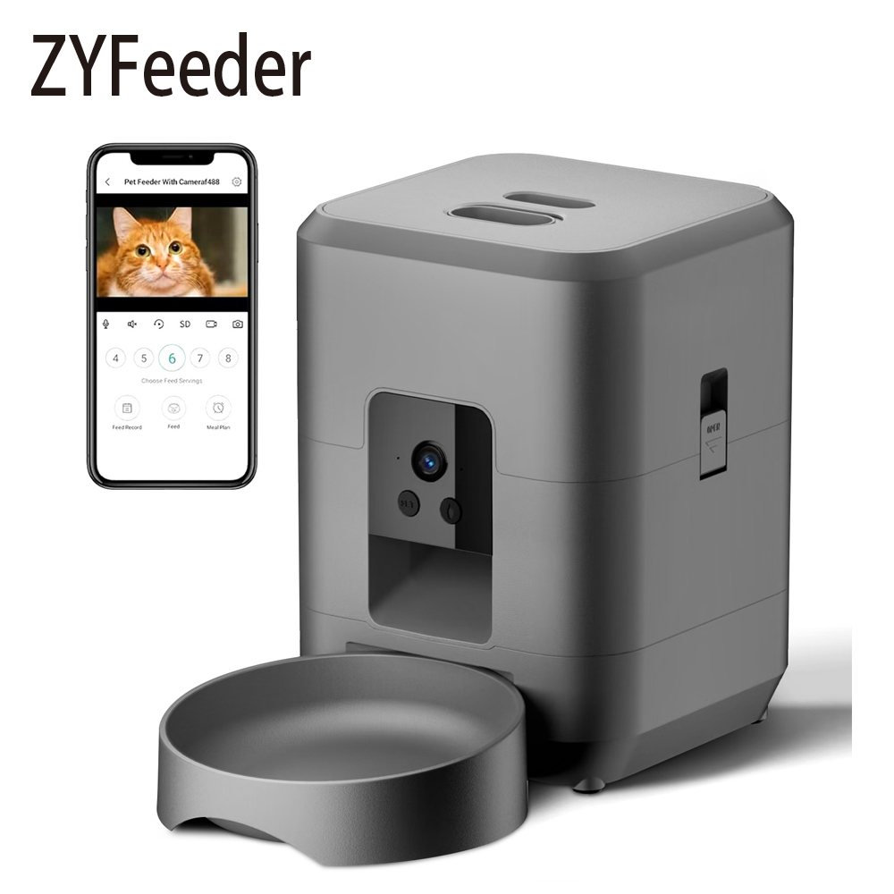 Kitchen Appliances Video - เครื่องให้อาหารสัตว์เลี้ยงอัตโนมัติ 2 ลิตร พร้อมกล้องและระบบควบคุมผ่าน Wi-Fi สำหรับสุนัขและแมว