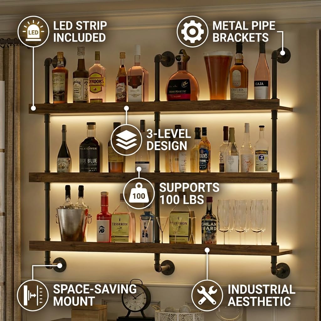 ชั้นวางไวน์ติดผนังพร้อมไฟ LED  - Kitchen Appliances Rack บทวิจารณ์และราคา
