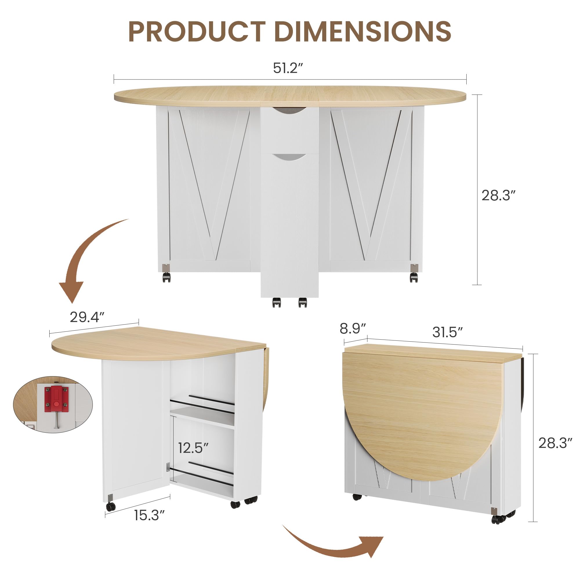 โต๊ะรับประทานอาหารแบบพับได้ 3- - Kitchen Appliances Table บทวิจารณ์และราคา